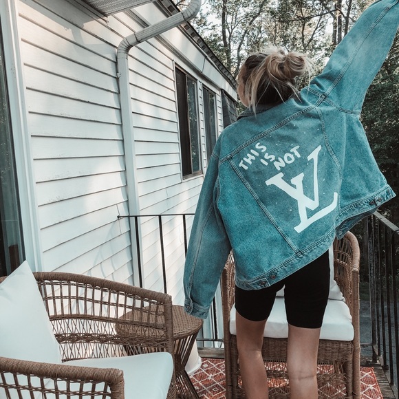 Hand Painted “This Is Not LV” Denim Jean Jacket - Picture 2 of 7